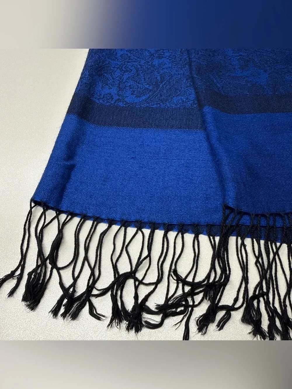 Pashmina Scarf Wrap Shawl Throw Blue‎ Paisley Fringe 26
